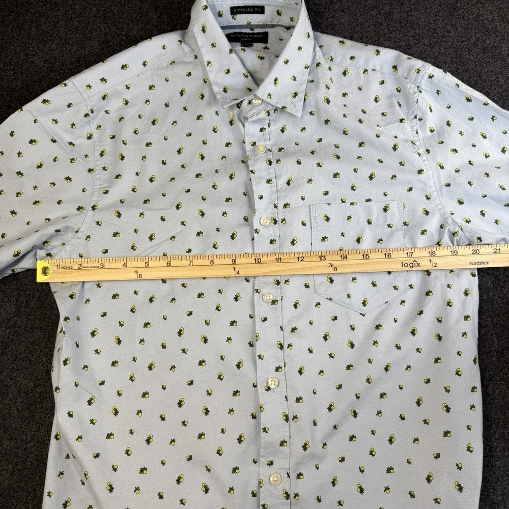 Banana‎ Republic Oxford Untucked Fit Men's L Blue Button Front Shirt Lemon Print